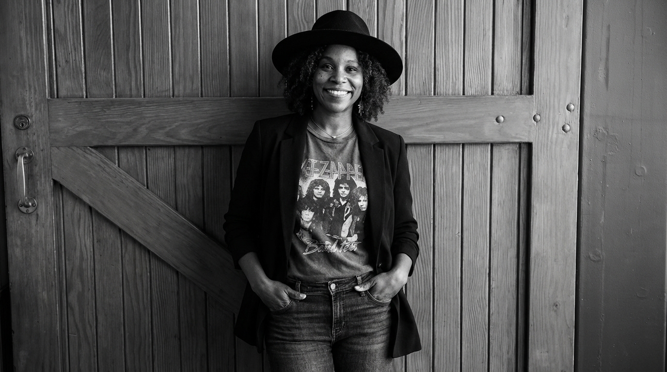 Brandi, a Substack writer in a wide-brim hat